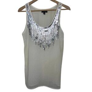 WILLI SMITH | Women's White Semi Sheer Lightweight Sequins Accent Top | Size M